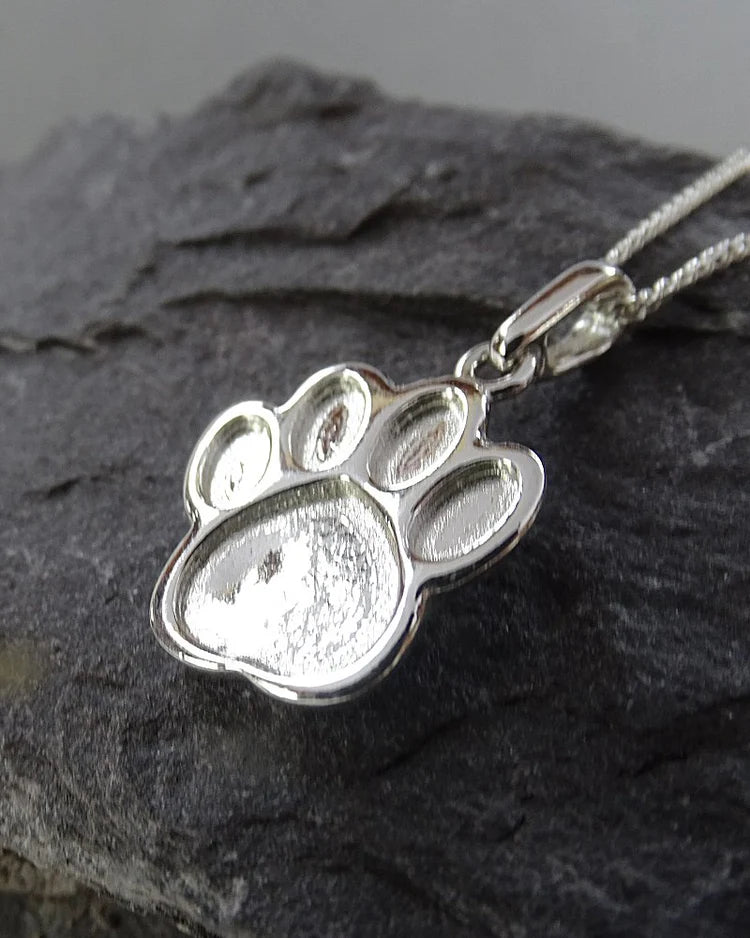 Silver 925 Paw Print Necklace – Resin Memorial Setting