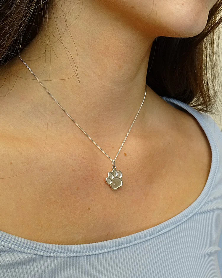 Silver 925 Paw Print Necklace – Resin Memorial Setting
