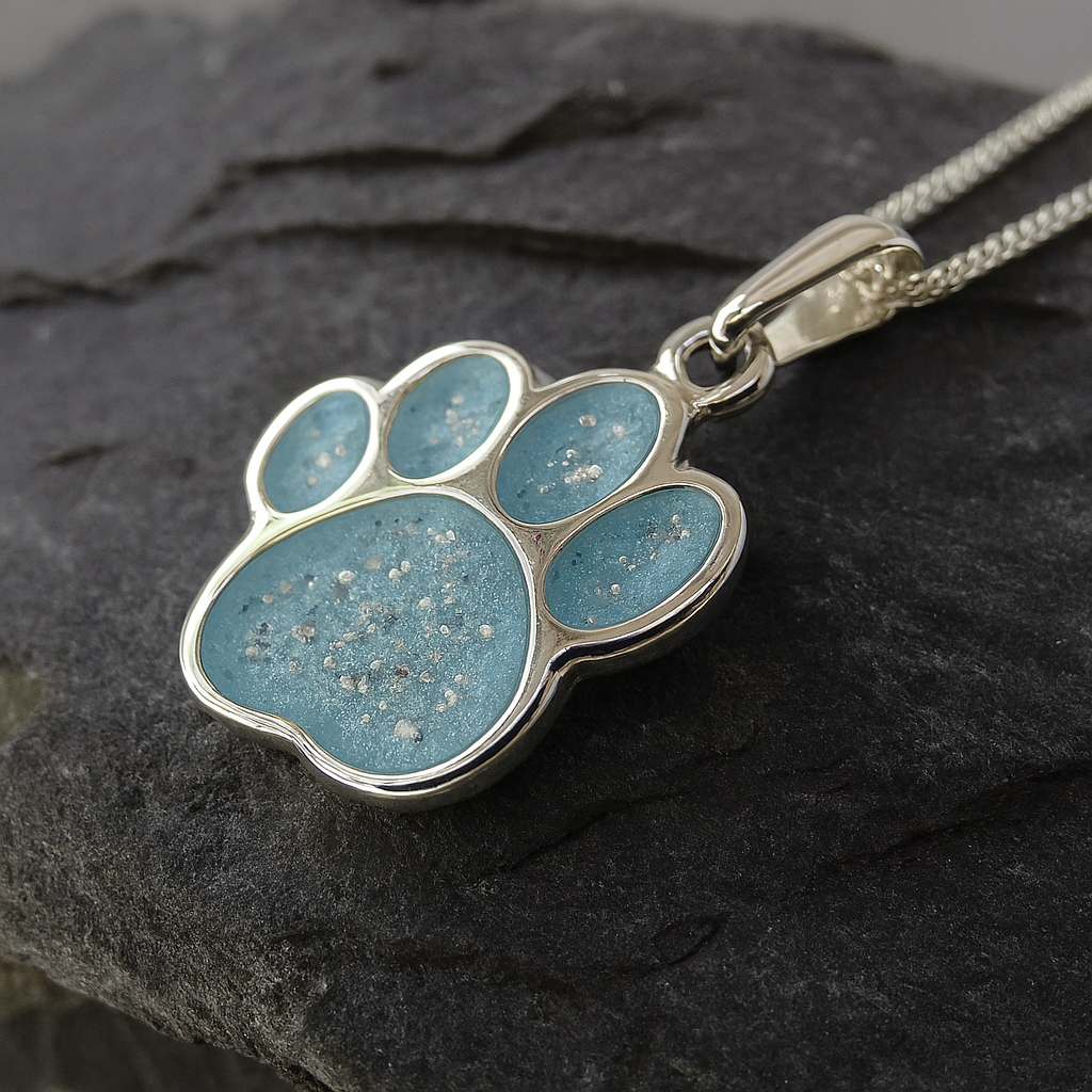 Silver 925 Paw Print Necklace – Resin Memorial Setting