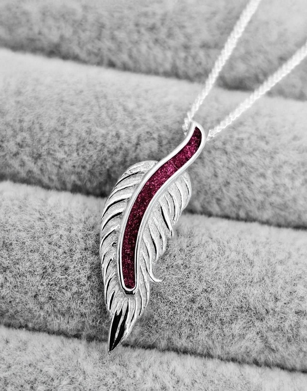 Floating Feather Memorial Necklace – 925 Silver Ashes Inclusion Pendant