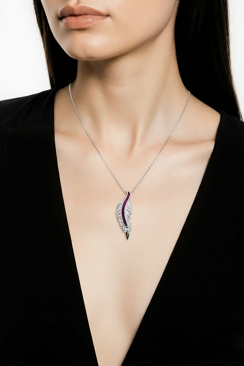 Floating Feather Memorial Necklace – 925 Silver Ashes Inclusion Pendant