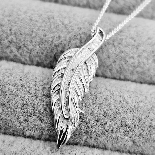 Floating Feather Memorial Necklace – 925 Silver Ashes Inclusion Pendant