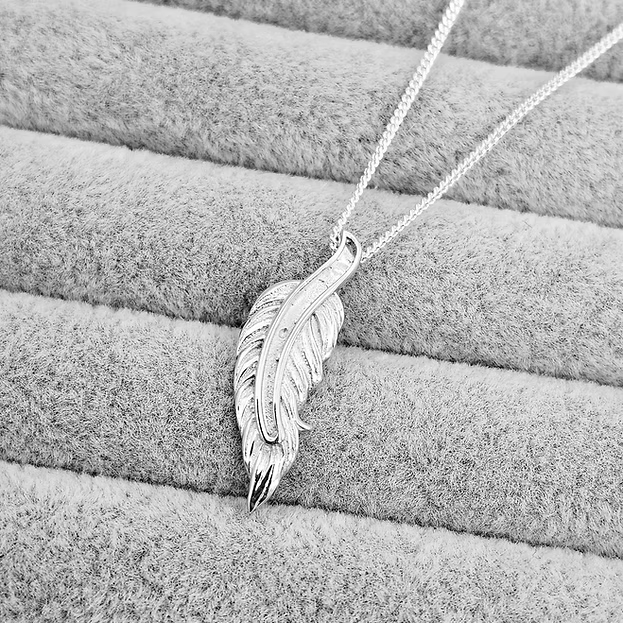 Floating Feather Memorial Necklace – 925 Silver Ashes Inclusion Pendant
