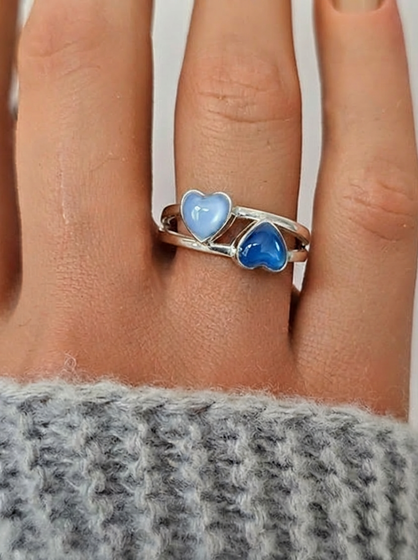 Double Upside Down Heart 925 Silver Ring