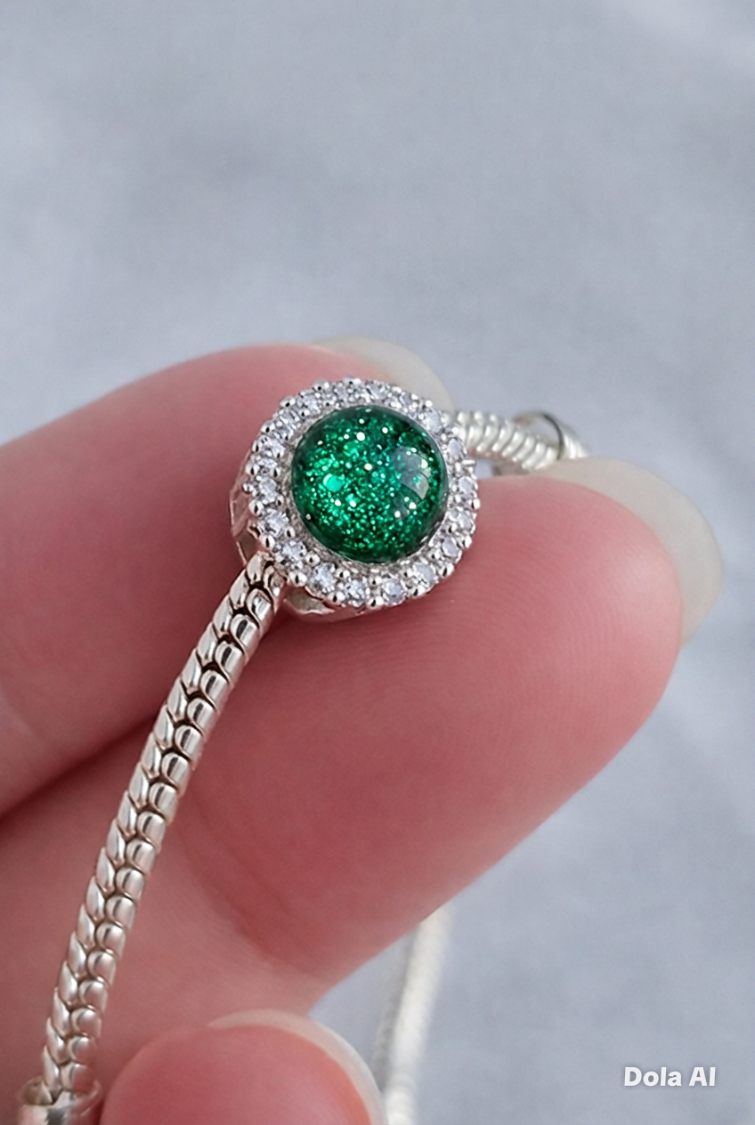 Halo CZ Bead 925 Silver Charm