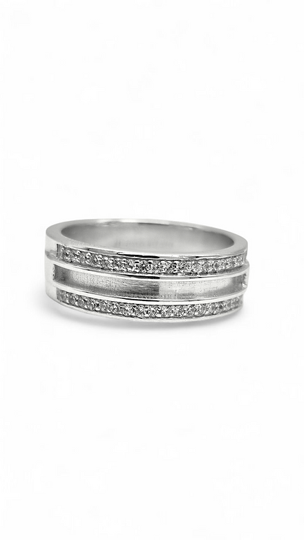 Duo Crystal Half Channel 925 Silver Band Ring