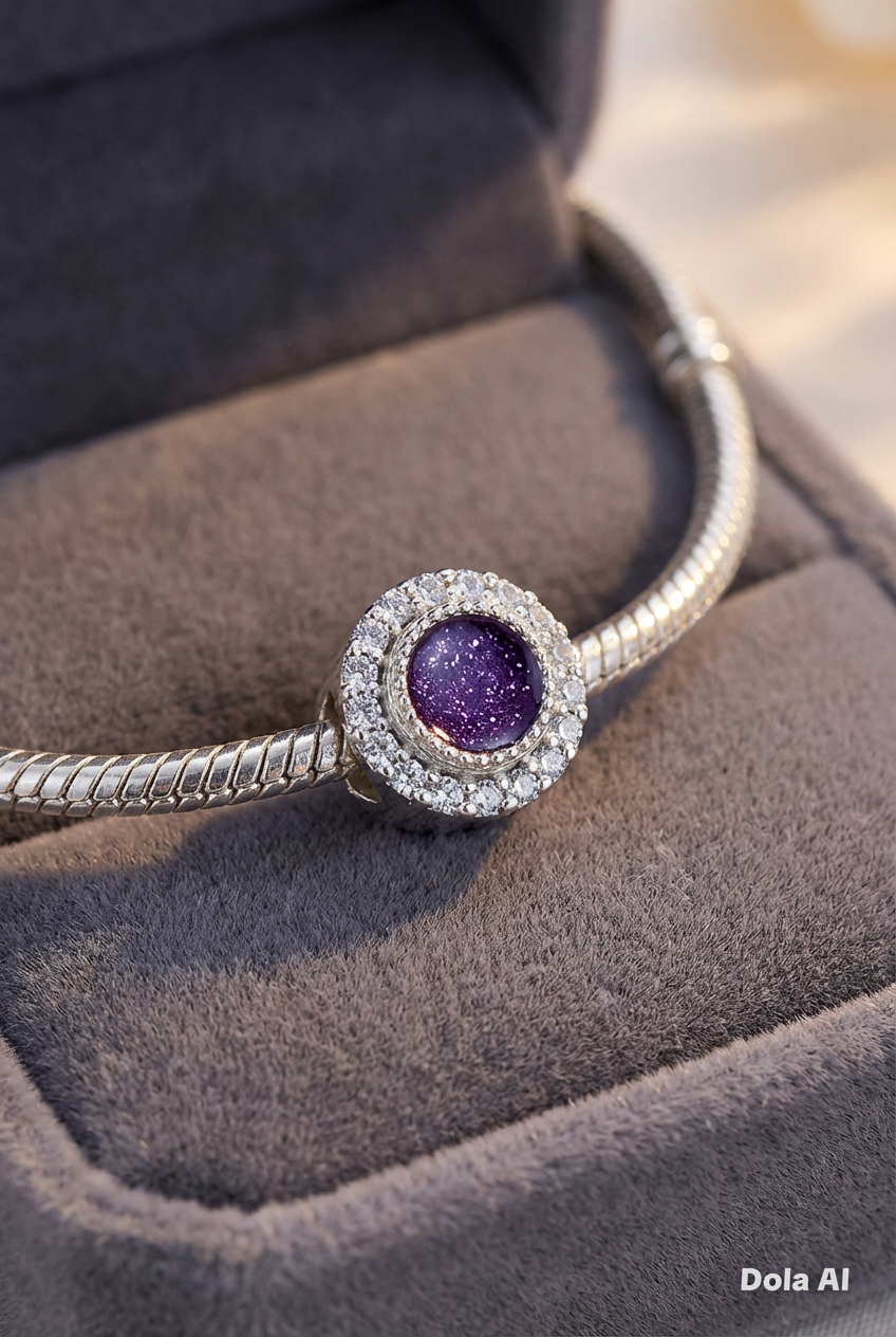 Halo CZ Bead 925 Silver Charm