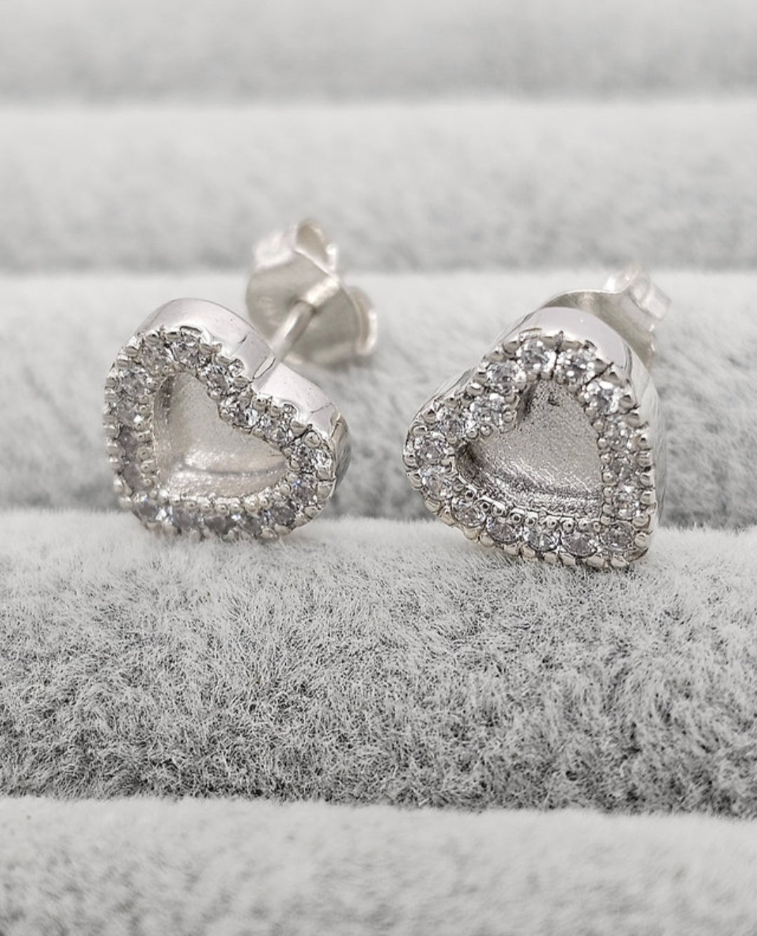 Heart CZ 925 Silver Stud Memorial Earrings