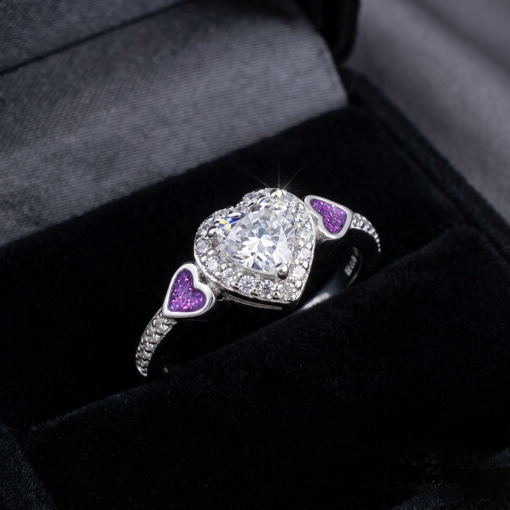 Heart Cluster 925 Silver CZ Memorial Ring