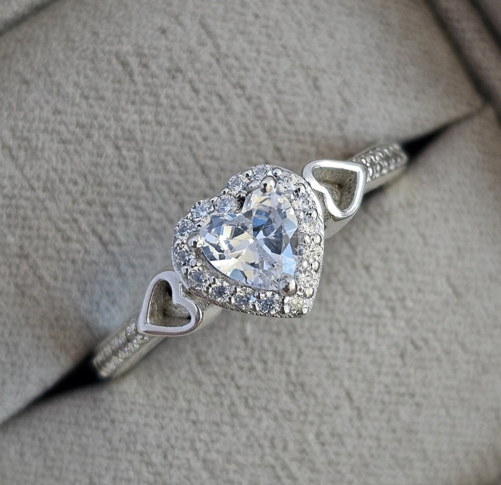 Heart Cluster 925 Silver CZ Memorial Ring