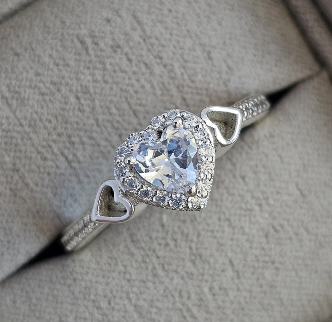 Heart Cluster 925 Silver CZ Memorial Ring