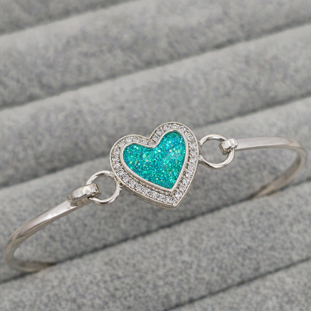 Heart CZ Hook Clasp 925 Silver Bangle