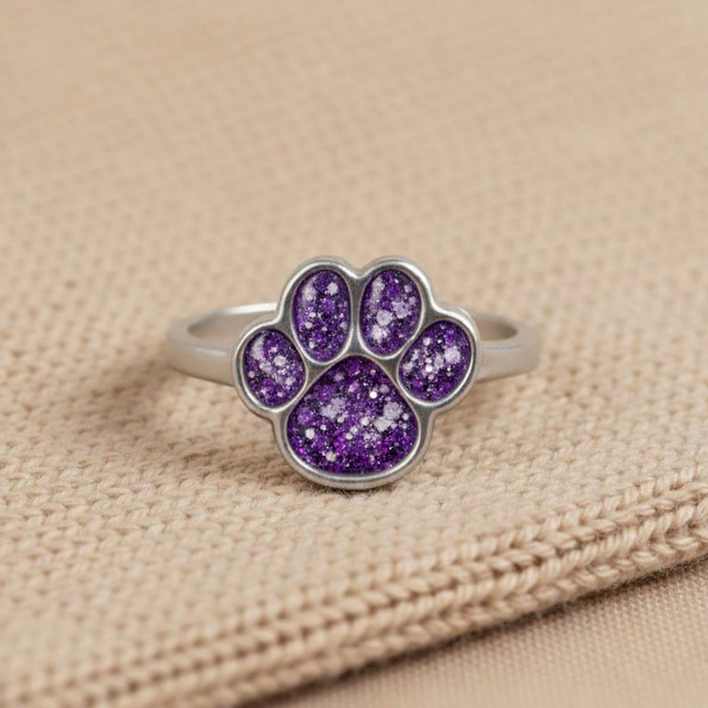 Sterling Silver Paw Ring with Resin & Cremation Ashes – Pet Tribute Jewellery