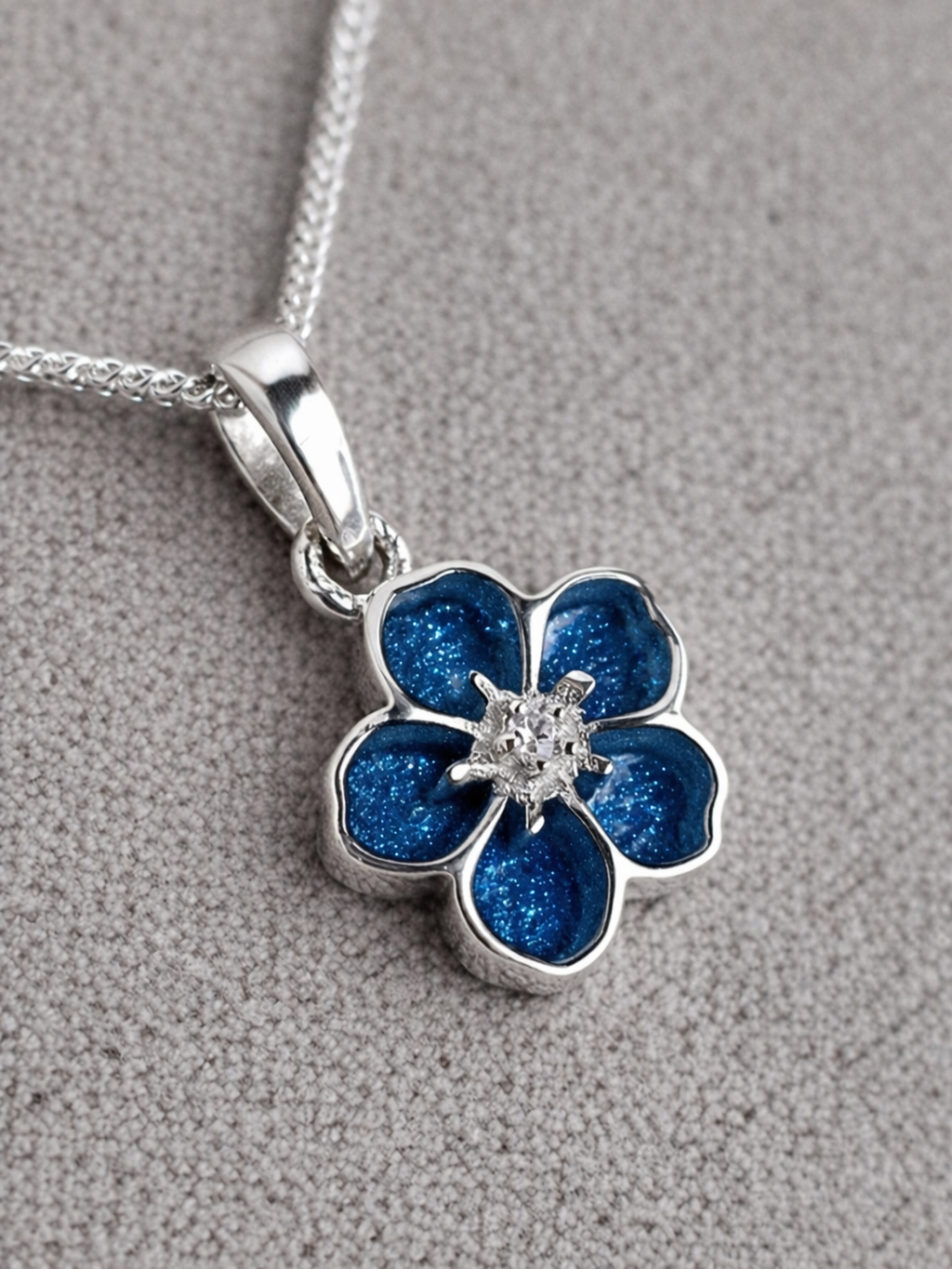 Forget Me Not – Keepsake Flower Necklace with CZ Center