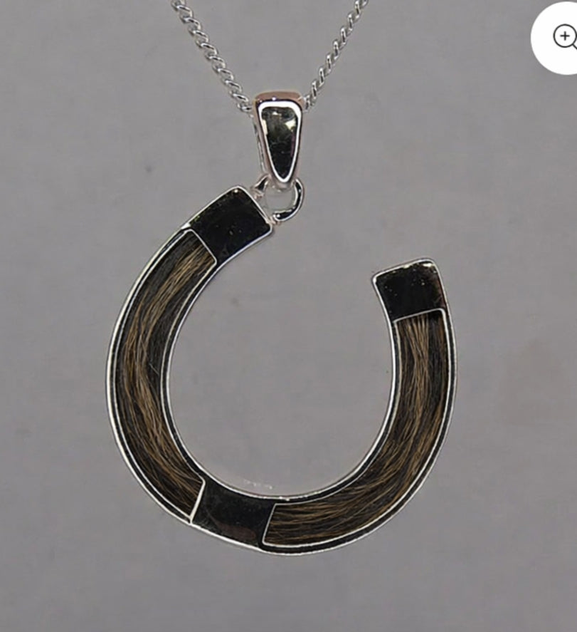 Custom Horse Hair Keepsake Necklace - Elegant Silver Horseshoe Charm