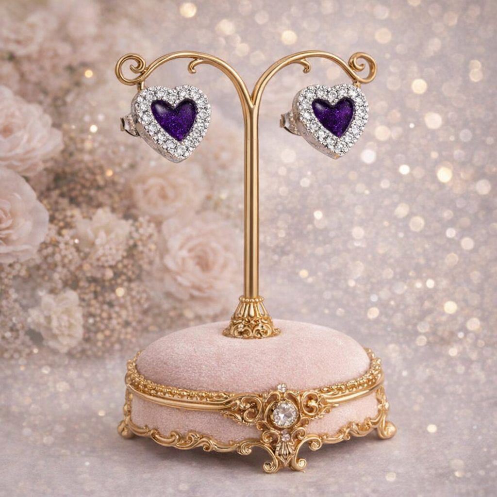 Heart CZ 925 Silver Stud Memorial Earrings