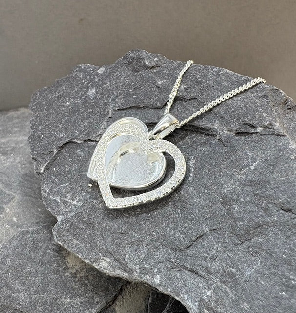 Solid Silver Two Part Articulated Memorial Heart Pendant