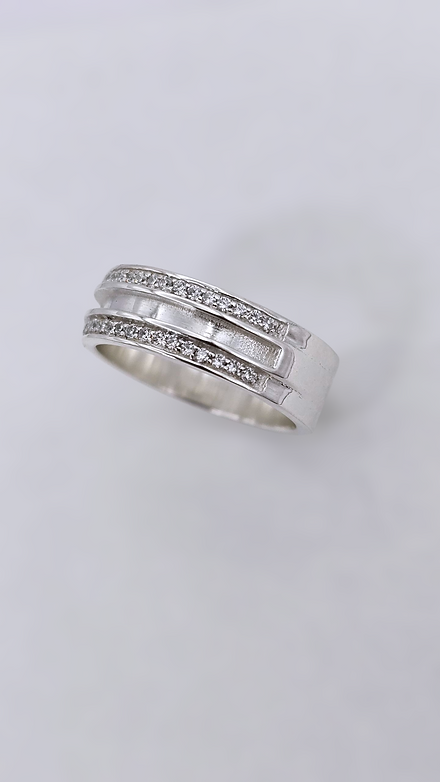 Duo Crystal Half Channel 925 Silver Band Ring