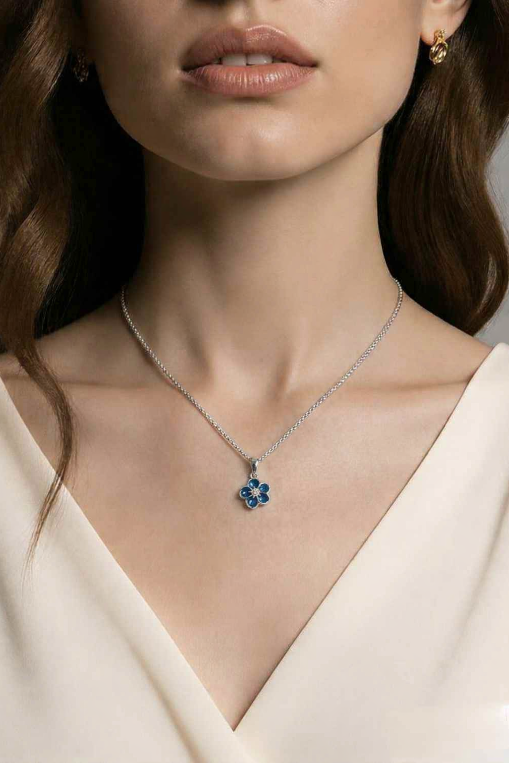 Forget Me Not – Keepsake Flower Necklace with CZ Center