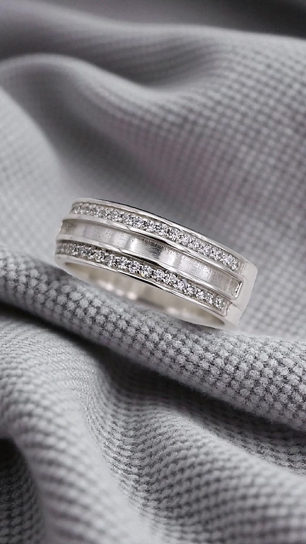 Duo Crystal Half Channel 925 Silver Band Ring