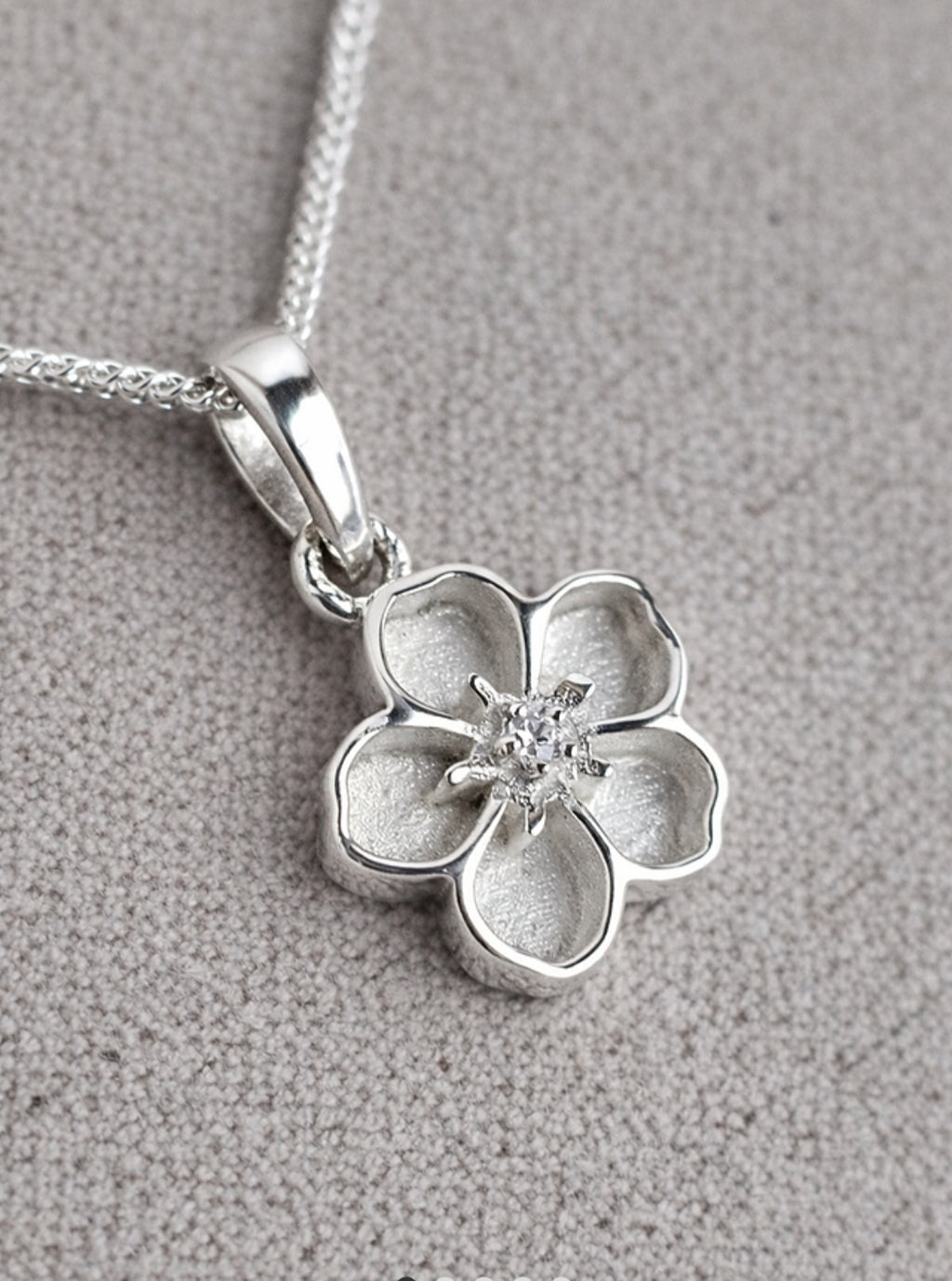Forget Me Not – Keepsake Flower Necklace with CZ Center