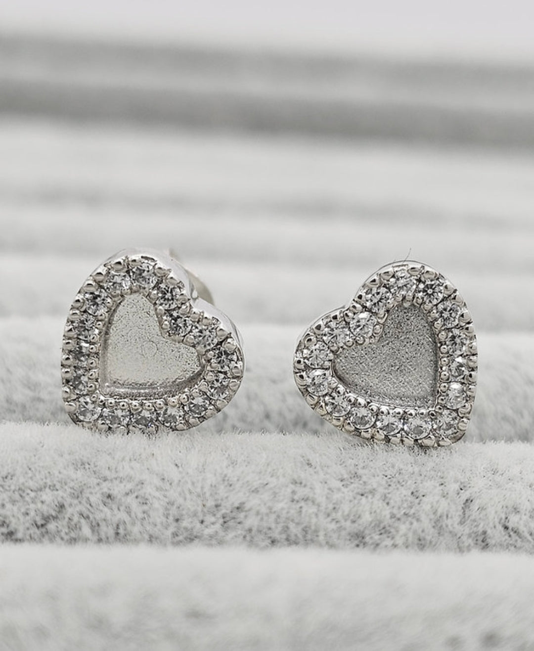Heart CZ 925 Silver Stud Memorial Earrings
