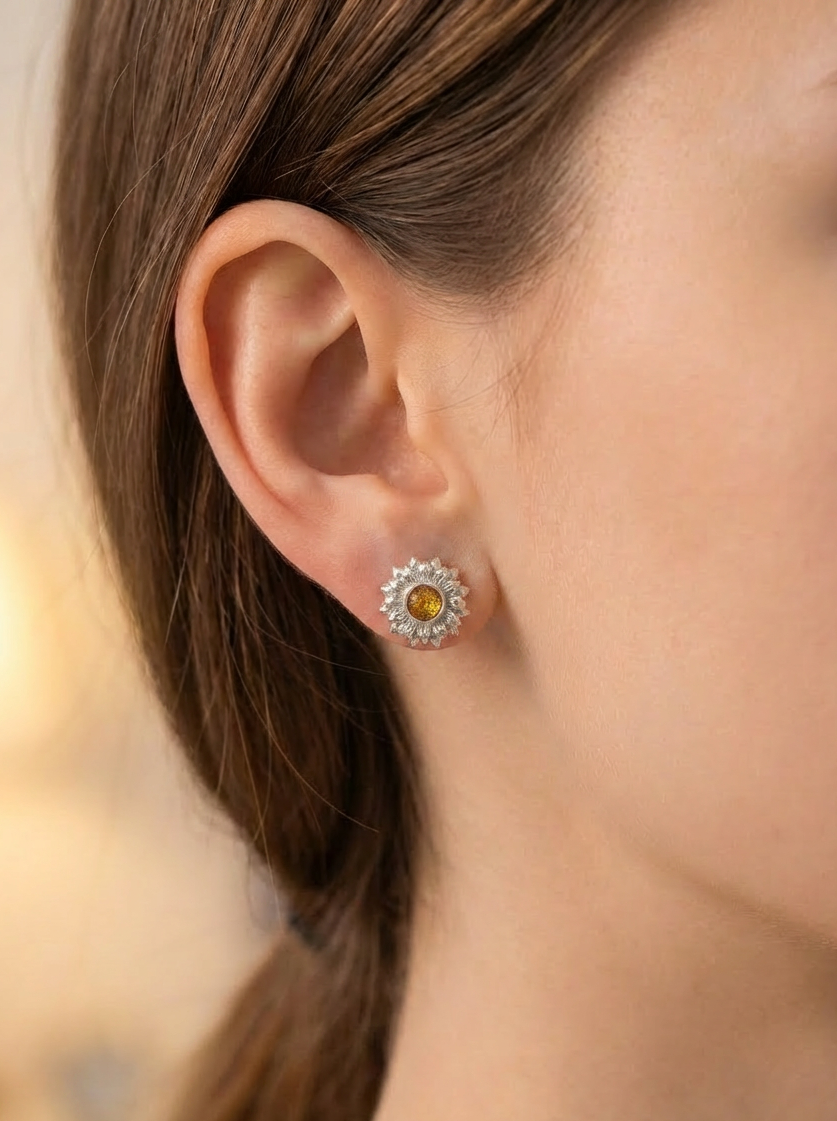 Sunflower 925 Silver Earring Stud Blanks