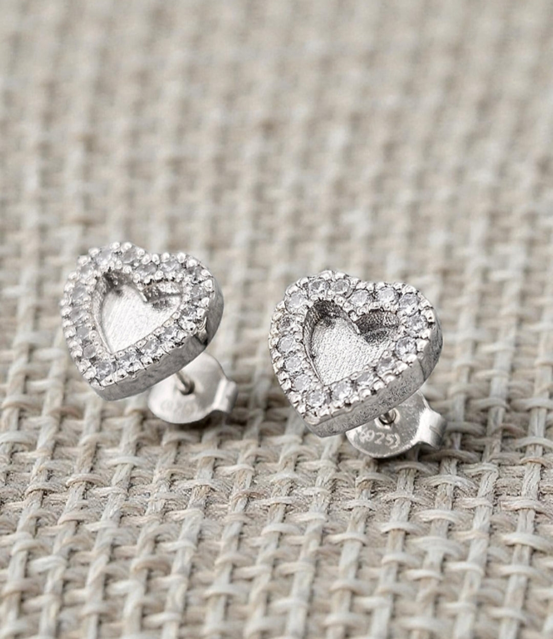 Heart CZ 925 Silver Stud Memorial Earrings