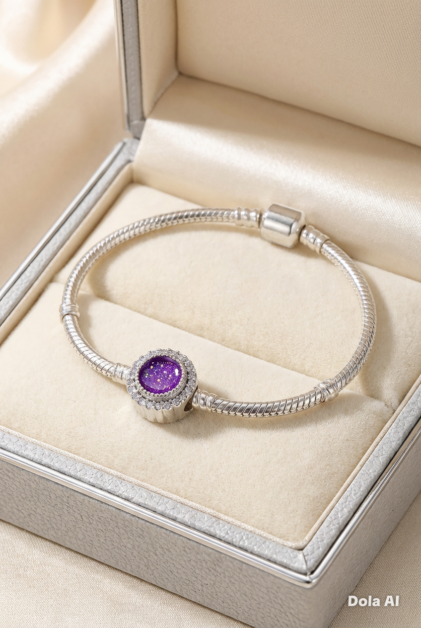 Halo CZ Bead 925 Silver Charm