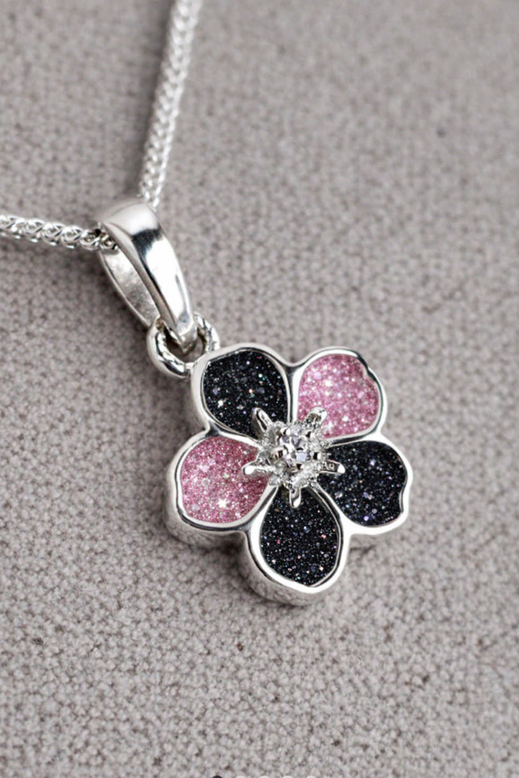 Forget Me Not – Keepsake Flower Necklace with CZ Center