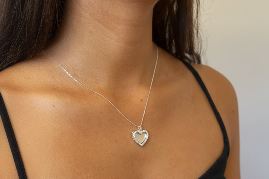 Solid Silver Two Part Articulated Memorial Heart Pendant