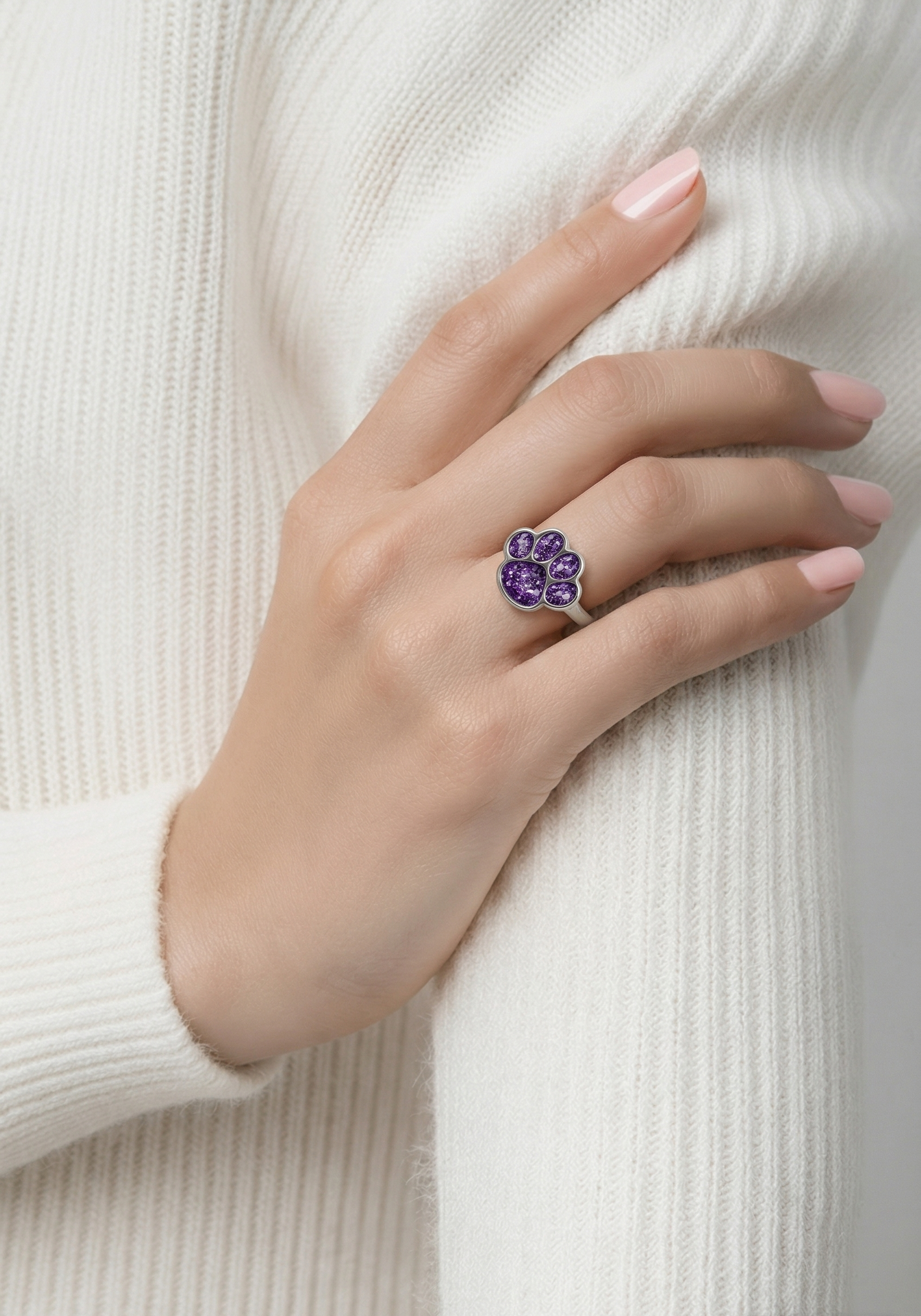 Sterling Silver Paw Ring with Resin & Cremation Ashes – Pet Tribute Jewellery