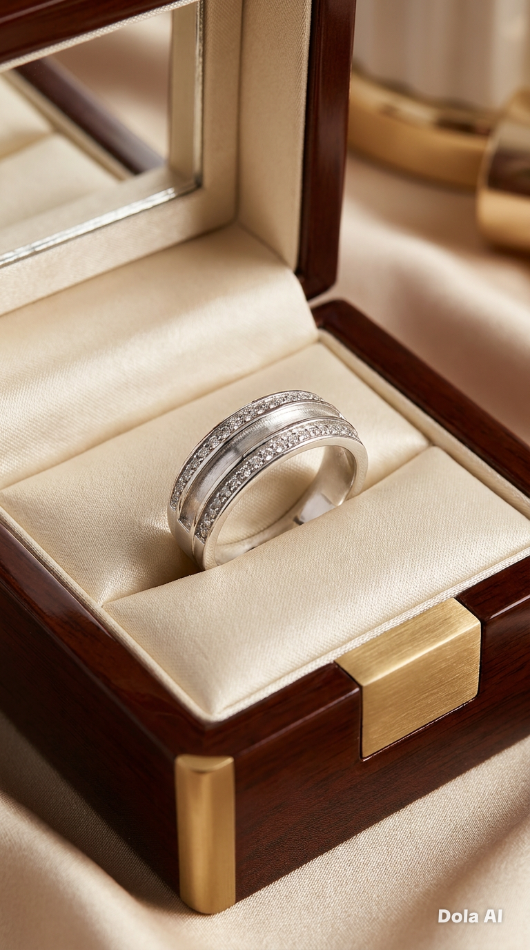Duo Crystal Half Channel 925 Silver Band Ring