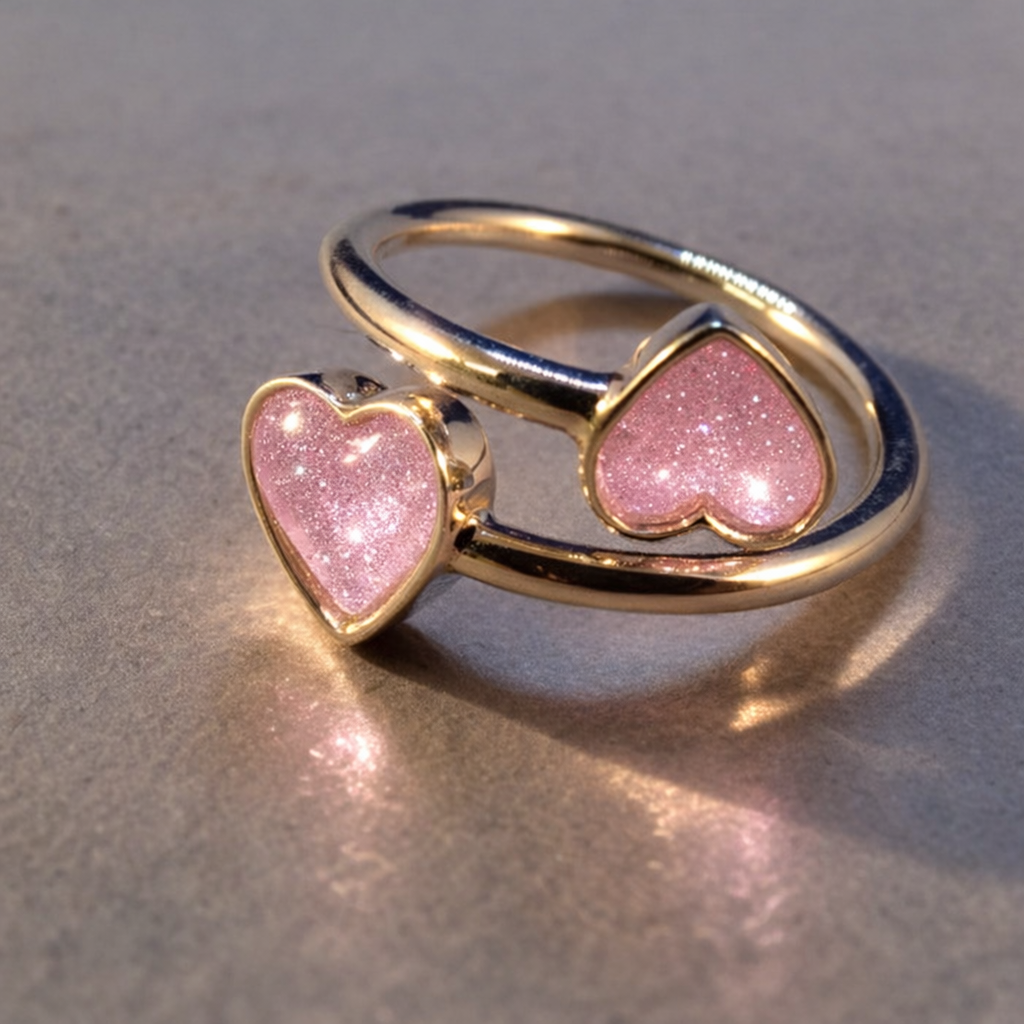 Adjustable Double‑Heart Memorial Ring for Ashes or Hair