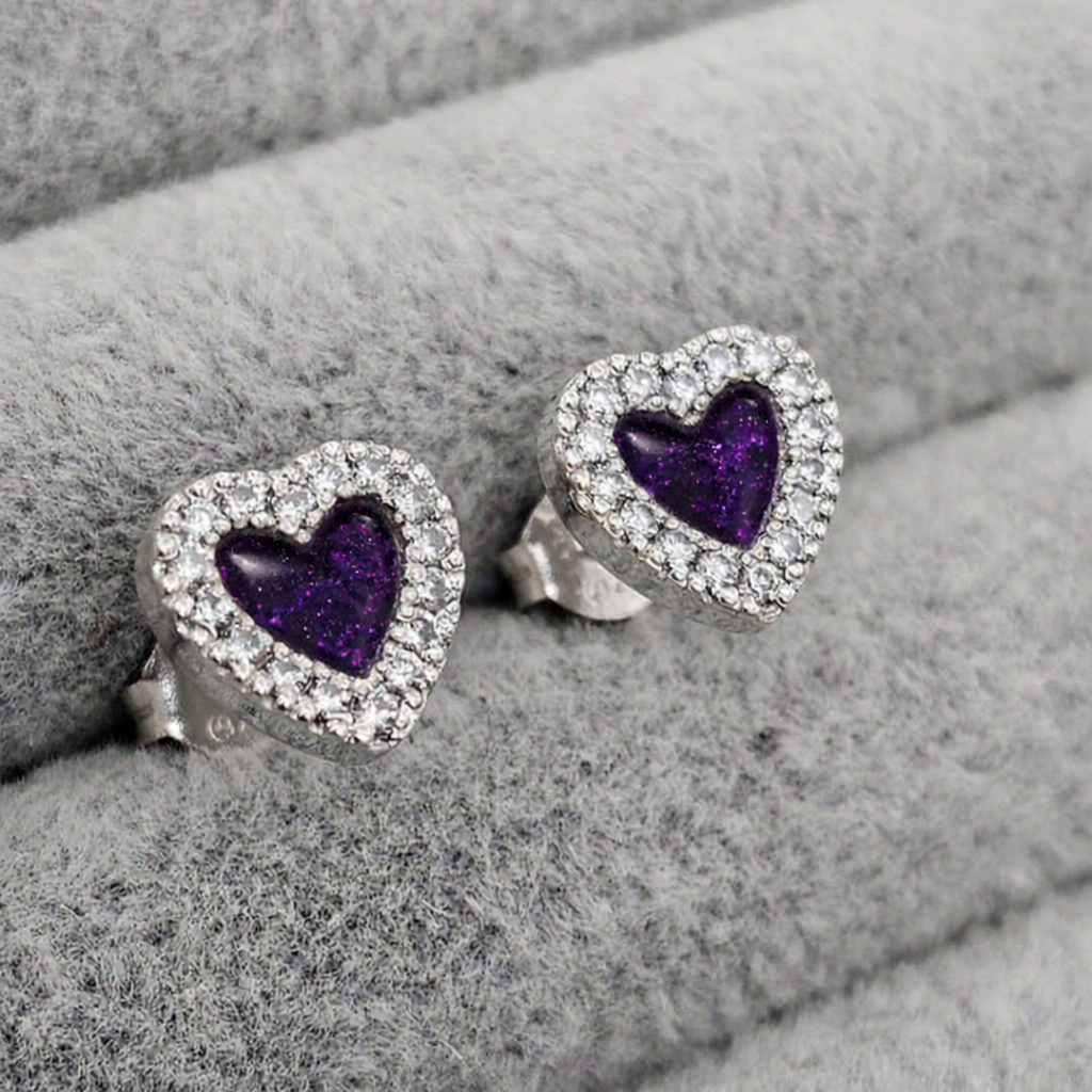 Heart CZ 925 Silver Stud Memorial Earrings